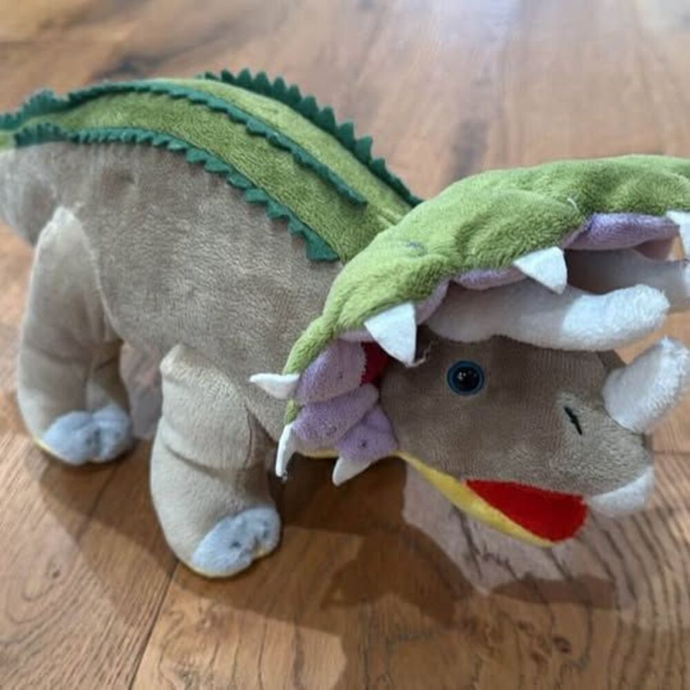 Triceratops Dinosaur Plush Toy – Green & Tan – New Without Tags